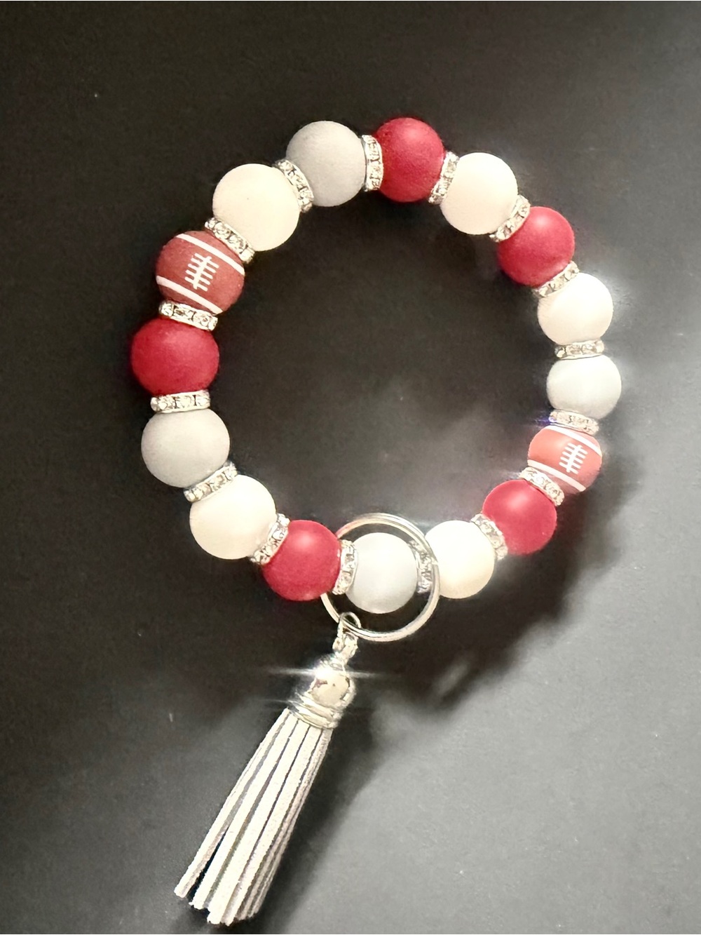 Alabama Crimson Tide Inspired Silicone Beaded Wristlet Keychain Football
